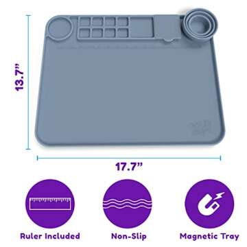 Silicone Craft Mat Silicone Art Mat with Cup Silicone Mats for Crafts - Craft Silicone Mat Silicone Painting Mat - Thick Large Silicone Artist Mat w/Cup and Raised Edge for Painting 17.7"x13.7" Blue