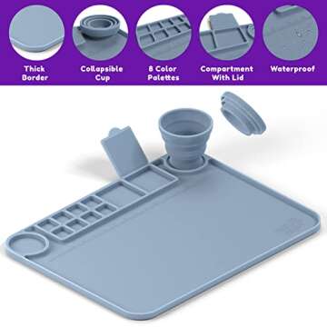 Silicone Craft Mat Silicone Art Mat with Cup Silicone Mats for Crafts - Craft Silicone Mat Silicone Painting Mat - Thick Large Silicone Artist Mat w/Cup and Raised Edge for Painting 17.7"x13.7" Blue