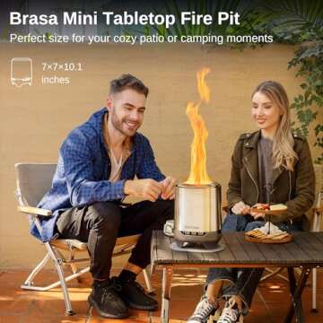 EAST OAK Brasa Smokeless Tabletop Fire Pit, 304 Stainless Steel Mini Tabletop Firepit for Patio and Outdoor Camping, Removable Ashtray, Dual-Fuel Stove, Silicone Pad & Travel Bag, H: 10.1" x D: 7"