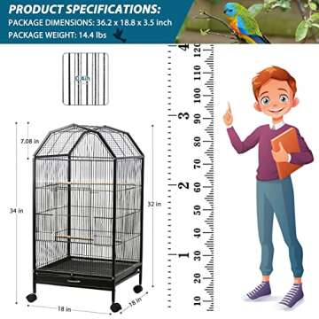 Olpchee Parakeet Bird Cage with Stand Metal Pet Bird Flight Cages Large Finch Bird Cage for Conure Canary Parekette Macaw Finch Cockatoo Budgie Cockatiels Parrot Pet House,Black