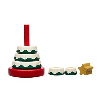 Pearhead Wooden Christmas Tree Stacking Toy, Holiday Nursery Décor & Stacking Rings for Baby, Perfect for Festive Playtime, Seasonal Celebrations, and Christmas-Themed Developmental Fun