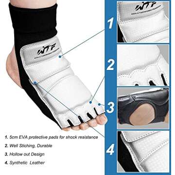 LangRay Taekwondo Sparring Gear Foot Protector Karate Boxing Sparring Foot Guard, Martial Arts Protective Foot Gear for Kung Fu Punch Bag Kickboxing MMA Training, S White