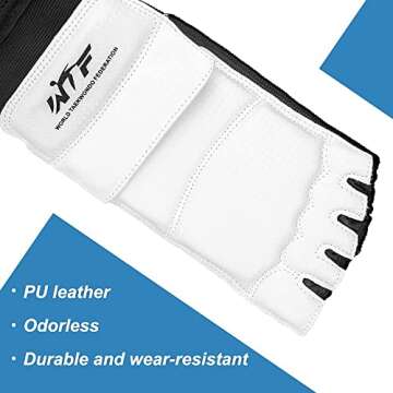 LangRay Taekwondo Sparring Gear Foot Protector Karate Boxing Sparring Foot Guard, Martial Arts Protective Foot Gear for Kung Fu Punch Bag Kickboxing MMA Training, S White