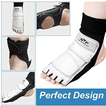 LangRay Taekwondo Sparring Gear Foot Protector Karate Boxing Sparring Foot Guard, Martial Arts Protective Foot Gear for Kung Fu Punch Bag Kickboxing MMA Training, S White