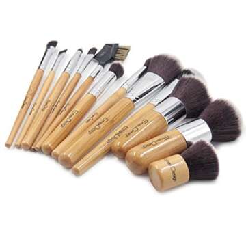 EmaxDesign 12 Pieces Makeup Brush Set Professional Bamboo Handle Premium Synthetic Kabuki Foundation Blending Blush Concealer Eye Face Liquid Powder Cream Cosmetics Brushes Kit With Bag