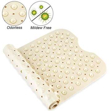 YINENN Bath and Shower Safety Mats 40x16 inch, Non Slip with Suction Cups for Bathroom Stall and Tub Floor, Extra Large and Machine Washable, Drain Holes Keep Bathtub Clean, Beige