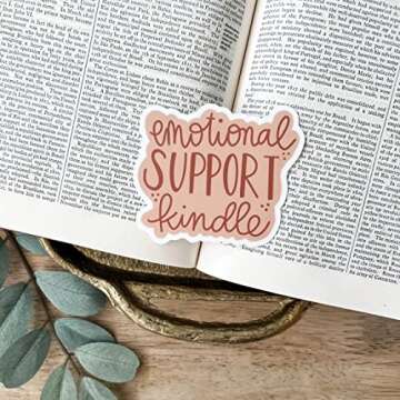 HTLiem Emotional Support Kindle Vinyl Sticker, Stickers for Laptop, Book Lover Gift, Water Bottle Sticker, Reading Decal, Bookish Gift