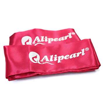 Ali Pearl Satin Edge Laying Scarf for Lace Frontal Wigs, Non Slip Hair Wrap, Keep Wig Secured Soft Women's Satin Headband for Makeup, Facial,Sport,Yoga (Red 2 pieces)