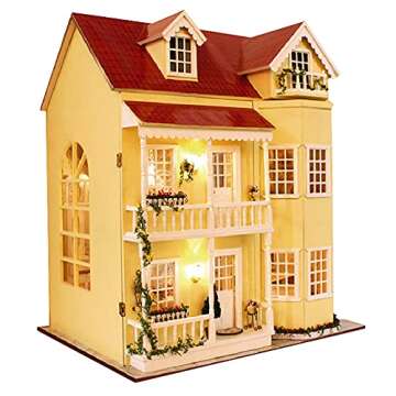 Spilay Dollhouse DIY Miniature Wooden Furniture Kit,Mini Handmade Big Castle Model with LED & Music Box,1:24 Scale Creative Doll House Toys Birthday Gift for Adult Friends Girls Lover Gift