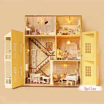 Spilay Dollhouse DIY Miniature Wooden Furniture Kit,Mini Handmade Big Castle Model with LED & Music Box,1:24 Scale Creative Doll House Toys Birthday Gift for Adult Friends Girls Lover Gift