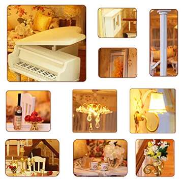 Spilay Dollhouse DIY Miniature Wooden Furniture Kit,Mini Handmade Big Castle Model with LED & Music Box,1:24 Scale Creative Doll House Toys Birthday Gift for Adult Friends Girls Lover Gift