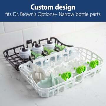 Dr. Brown's Dishwasher Basket for Small Baby Bottle Parts, Pacifiers, and Accessories, Clean, Store and Organize Newborn Essentials, BPA Free, Black