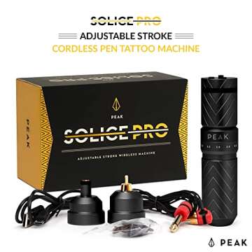 Peak Solice Pro Cordless Tattoo Machine Pen, Professional Lightweight Equipment for Tattooing, Fully Adjustable Stroke, Up To 10 Hours of Power, Pro Tattoo Supplies for Artists, Black