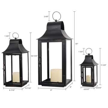 DECORKEY 3Pack Lanterns Decorative Outdoor & Indoor, Large Square Lanterns Decorative for Front Porch, Metal Frame Candle Holders with Glass, Vintage Patio, Pathway, Balcony, Garden, Yard Decor