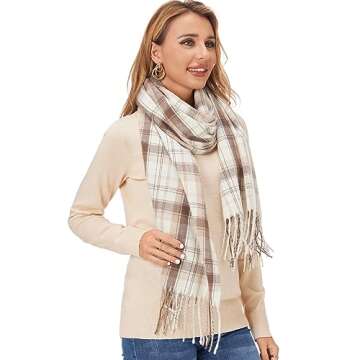 Fuinloth Women's Large Plaid Scarf - Warm Lightweight Winter Wrap in Khaki