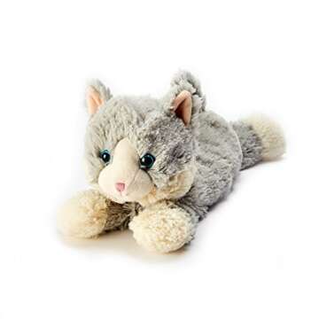 warmies Microwavable & Weighted Stuffed Animals, Laying Down Gray Cat - Heated Stuffed Animal Plushie for Warmth & Comfort - Cute Soft Plush Toys for Boys, Girls, Babies & Toddlers