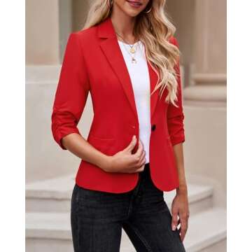 LookbookStore Womens Blazers Cute Jackets for Women Trendy Jackets for Women Fashion Business Casual Jackets Red Size XX-Large Fits Size 4 / Size 6