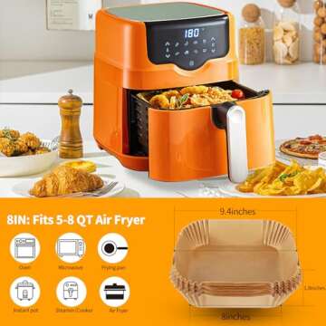 YOISDJL 150pcs Air Fryer Liners, 8.7" Square Parchment Disposable Paper Liner for Air Fryer, Baking, Roasting and Microwave, Non-Stick liner Accessories