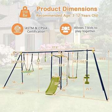 HONEY JOY Swing Set, 660lbs 7-in-1 Heavy Duty Swingset Outdoor for Kids w/A-Frame Metal Swing Stand, 2 Swings, Glider, Gym Rings, Slide, Monkey Bar, Basketball Hoop, Swing Sets for Backyard