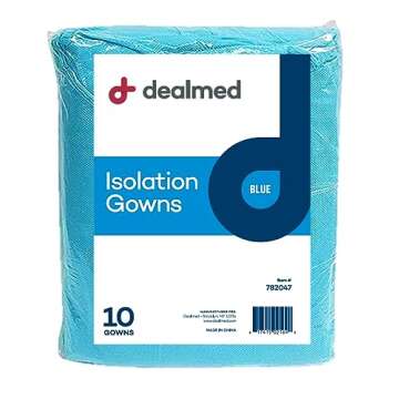 Dealmed Blue Isolation Gown – 50 Count of Disposable Medical Gowns, Blue Latex-Free, Perfect for Hospitals, Medical Facilities, and Physicians’ Offices (Case of 50)