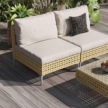 Grand patio 3-Piece Wicker Patio Furniture Set, Outdoor Sectional Sofa with Water Resistant Beige Thick Cushions and Coffee Table