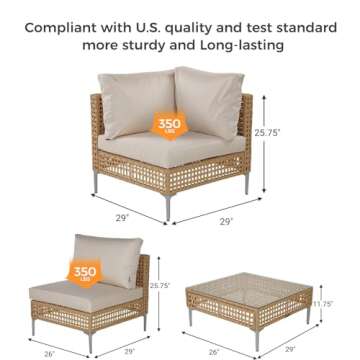 Grand patio 3-Piece Wicker Patio Furniture Set, Outdoor Sectional Sofa with Water Resistant Beige Thick Cushions and Coffee Table