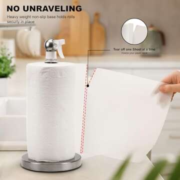 Everyday Solutions Paper Towel Holder with 7oz Spray Bottle - Aesthetic Kitchen Countertop Sprayer with Paper Towel Holder and Hidden Spray Bottle - Nozzle Snap-Lock Spray - Rust-Resistant Steel Base