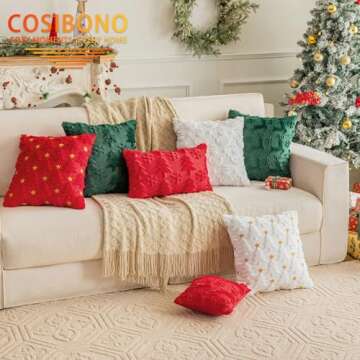 COSIBONO White Christmas Tree Pillow Covers 18x18 inches Set of 2, Snowflake Shaped Faux Fur Throw Pillow Covers for Couch, Winter Holiday Decorations, Farmhouse Soft Plush Pillowcases