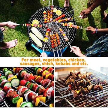 12PCS Kabob Skewers Flat Metal BBQ Barbecue Skewer 14" Long Stainless Steel Shish Kebob Sticks Wide Reusable Grilling Skewers Set for Meat Shrimp Chicken Vegetable, 12 Pack