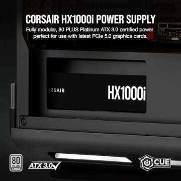 Corsair HX1000i Fully Modular Ultra-Low Noise ATX Power Supply - ATX 3.0 & PCIe 5.0 Compliant - Fluid Dynamic Bearing Fan- 80 Plus Platinum Efficiency - Black (Renewed)