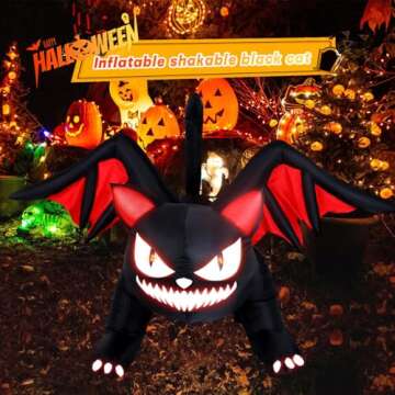 Lumiwind 7.5FT Halloween Inflatable Shaking Head Black Cat with Devil Wings Outdoor Blow Up Yard Decoration with Built-in LED Lights Halloween Party Indoor Outdoor Décor for Lawn Garden Holiday