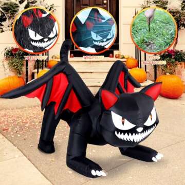 Lumiwind 7.5FT Halloween Inflatable Shaking Head Black Cat with Devil Wings Outdoor Blow Up Yard Decoration with Built-in LED Lights Halloween Party Indoor Outdoor Décor for Lawn Garden Holiday