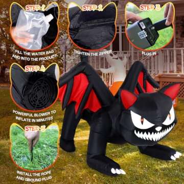 Lumiwind 7.5FT Halloween Inflatable Shaking Head Black Cat with Devil Wings Outdoor Blow Up Yard Decoration with Built-in LED Lights Halloween Party Indoor Outdoor Décor for Lawn Garden Holiday