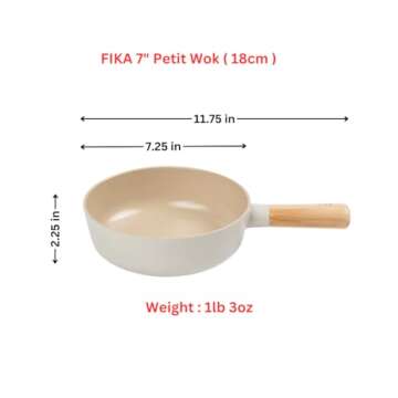 FIKA 7 inch Mini Stir Fry Wok with Wooden Handle, Induction Compatible Cookware for All Stovetops, Kitchen Essential Ceramic Coating Skillet, Healthy Cooking Omelet Frying Pan, Made in Korea (18cm)