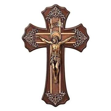 Joseph's Studio by Roman, Cross and Crucifix Collection, 10.25"H VICTORIAN OAK/GOLD, Home Décor, Devout Gift, Prayerful Inspiration (1x6x10)