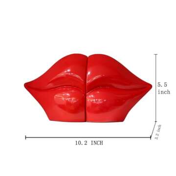 ZXFINTV Red Lips Decorated Bookends，Set of 2 Heavy Decorative Book Stoppers，Unique Resin Decoration，Creative Desktop Red Decor for Study Room Hotel Office Shelves