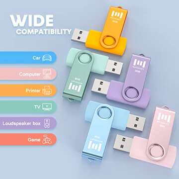 MOSDART 32GB USB Flash Drive 5 Pack, 32 GB Multicolor Multipack USB2.0 Thumb Drives, Swivel Design with LED Light, FAT32 Jump Drive Memory Stick for Computers, Data Storage