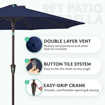 JEAREY 9FT Patio Umbrella with Tilt & Crank for Outdoor Spaces