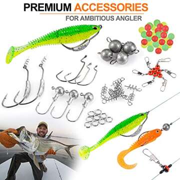 PLUSINNO Fishing Accessories Kit, 212pcs Bass/Trout Fishing Tackle Kit with Tackle Box Including Fishing Hooks, Swivel Snap, Weights Sinkers, Saltwater Freshwater Fishing Gear Equipment Stuff