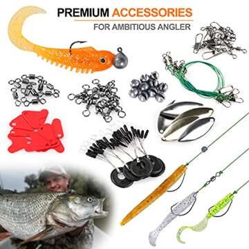 PLUSINNO Fishing Accessories Kit, 212pcs Bass/Trout Fishing Tackle Kit with Tackle Box Including Fishing Hooks, Swivel Snap, Weights Sinkers, Saltwater Freshwater Fishing Gear Equipment Stuff