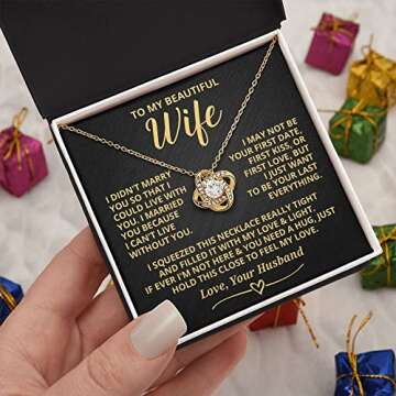 Wife Necklace From Husband, Wedding Anniversary Romantic Gifts For Wife Birthday Gifts Necklaces For Wife From Husband To Wife Necklaces And Earring Set For Wife 18k Yellow Gold Love Knot Black