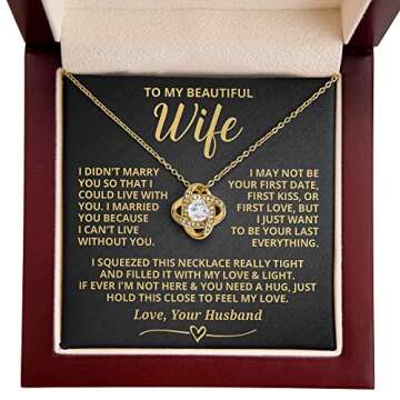 Wife Necklace From Husband, Wedding Anniversary Romantic Gifts For Wife Birthday Gifts Necklaces For Wife From Husband To Wife Necklaces And Earring Set For Wife 18k Yellow Gold Love Knot Black