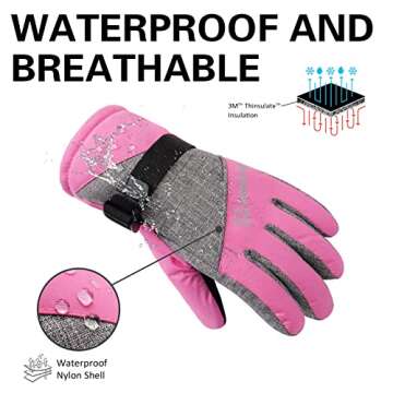 WALSKING Kids Winter Snow&Ski Gloves-3M Thinsulate Waterproof Cold Weather Youth Gloves for Skiing,Snowboarding-Fits Boys and Girls