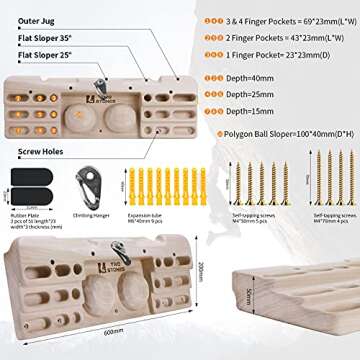 Two Stones Rock Climbing Hangboard Doorway Mount | Hangboard Rock Climbing Fingerboard | Hang Board for Climbing | Rock Climbing Holds | Rock Climbing Gifts for Rock Climbers | Bouldering Gifts