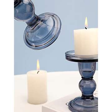 Lewondr Glass Candle Holders, 3 Pieces Crystal Clear Candlesticks with Elegant Design for Pillar Taper Candle and Tea Light, Home Table Living Room Wedding Party Decorations Home Décor - Smoky Blue