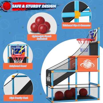 Arcade Basketball Game Set Boy Toys: Indoor Basketball Hoop with 4 Balls Outdoor Sports Toy for Kids 3-12 Years Old Adjustable Height with Air Pump Carnival Games Birthday Gifts for Boys Girls Teens