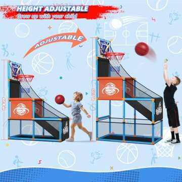 Arcade Basketball Game Set Boy Toys: Indoor Basketball Hoop with 4 Balls Outdoor Sports Toy for Kids 3-12 Years Old Adjustable Height with Air Pump Carnival Games Birthday Gifts for Boys Girls Teens