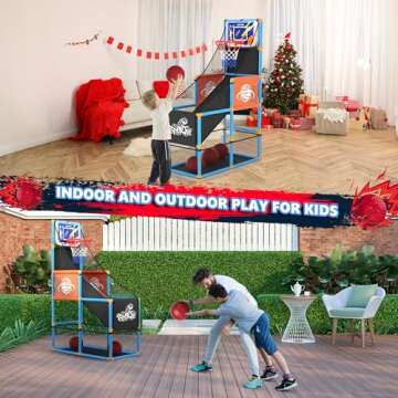 Arcade Basketball Game Set Boy Toys: Indoor Basketball Hoop with 4 Balls Outdoor Sports Toy for Kids 3-12 Years Old Adjustable Height with Air Pump Carnival Games Birthday Gifts for Boys Girls Teens