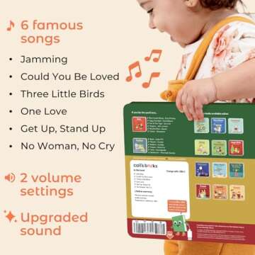 Cali's Books Reggae Musical Book for Toddlers 1-3 with 6 Favorite Bob Marley Songs | New Rechargeable Sound Book | Music Book for Toddlers 1-3 and Babies | Cool Toys for Toddlers