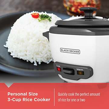 BLACK+DECKER 3-Cup Rice Cooker for Easy Meals